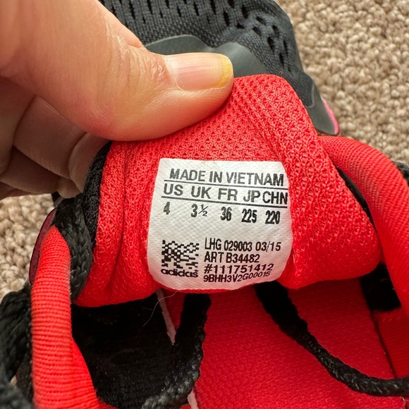 Adidas red and black running shoes size 4Y - Picture 3 of 5